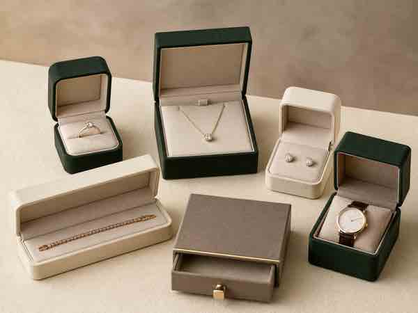 Coordinated ring, earring, necklace, bracelet and watch box formats