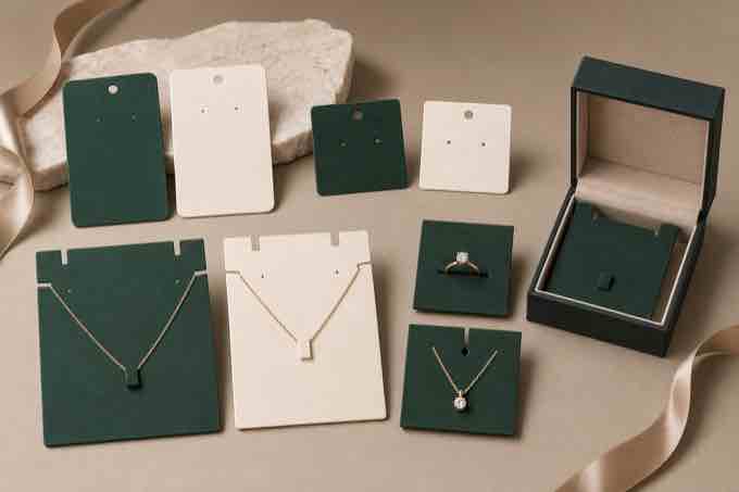 Jewelry cards and inserts with holes, tabs, slots and fitted layouts
