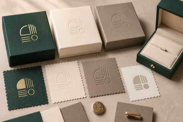 Foil, emboss, deboss and print finish comparisons on packaging samples