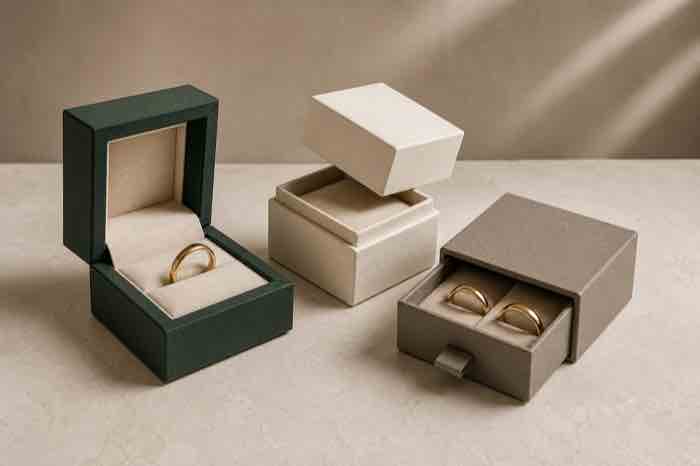 Forest green, ivory and taupe custom ring box structures