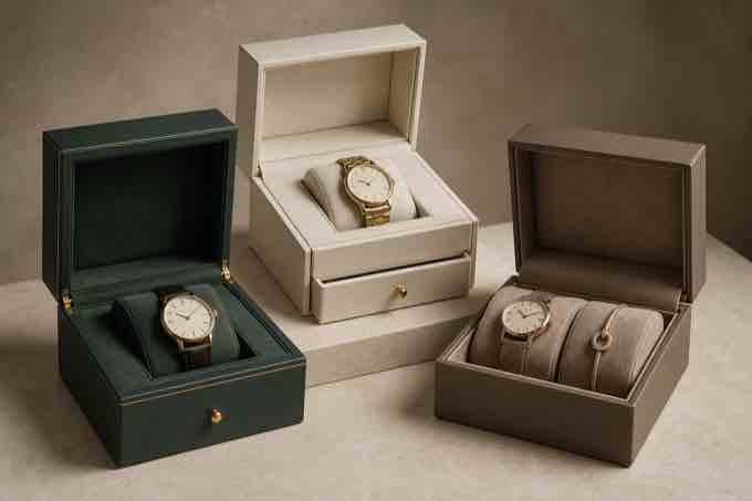 Watch presentation boxes with fitted cushions and case clearance